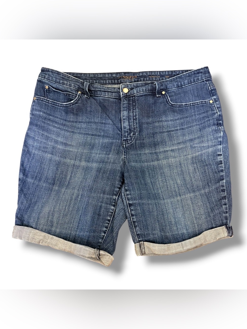 Jennifer Lopez Bermuda 16W Rolled-Cuff Denim Shorts